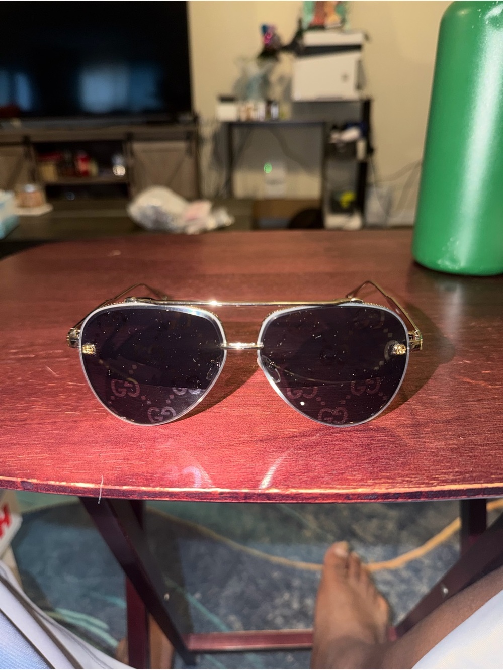 Gucci Gold Frame Aviator Sunglasses with Black Lenses
